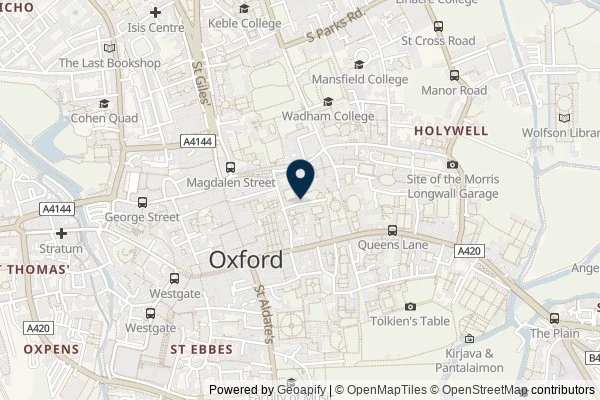 Map showing the area around: Dan Q posted a note for GC4H3P7 Alleyways of Oxford – Brasenose Lane