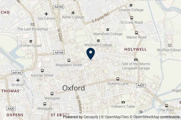 Map showing the area around: Review of Sheldonian Theatre [bus stop]