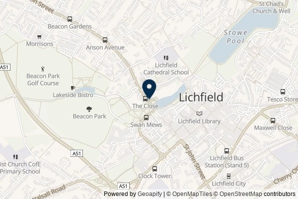 Map showing the area around: Dan Q found GC8X701 War Memorial #1191 ~ Lichfield