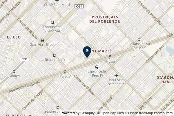 Map showing the area around: Dan Q found GC1BA7C Parc central del Poblenou