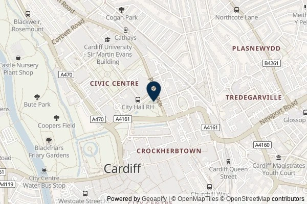 Map showing the area around: Dan Q found GL3G29YC Cardiff Rivers #4 Taff-Ely-Rhymney – City Hall