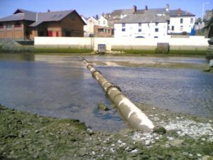 The ladder up the sea defences can be seen at the other end.