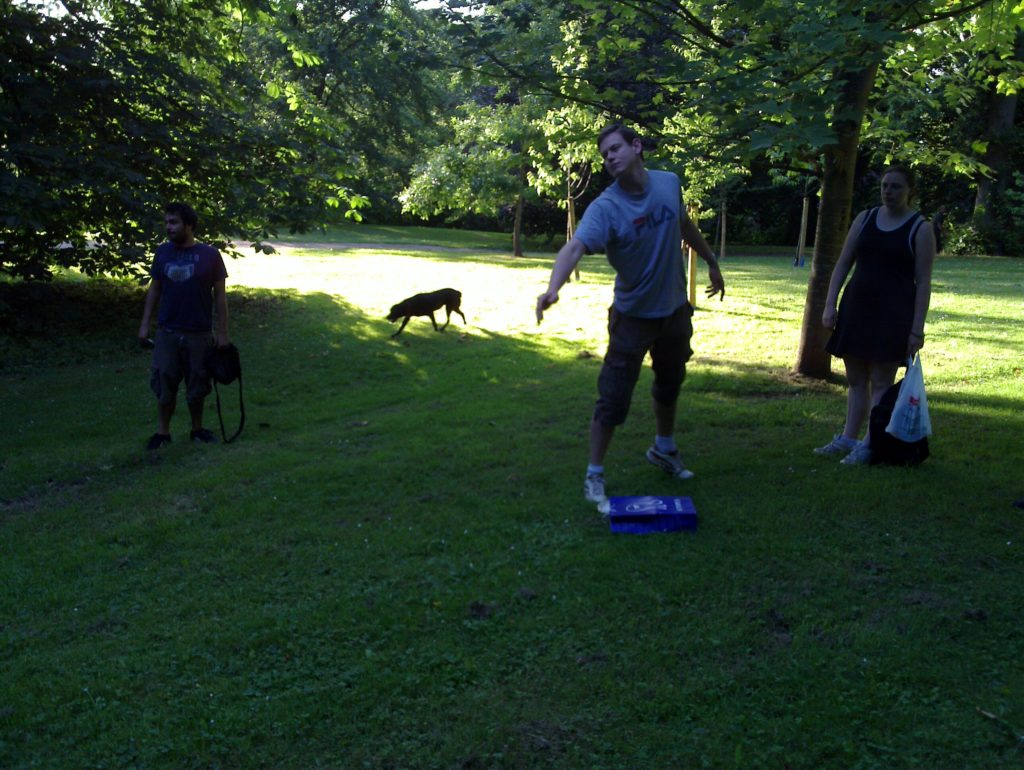 Fore! Frisbee away! Fore! Frisbee away!