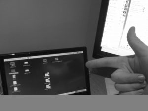 Dana's Mimo Mini-Monster touchscreen: Dana herself is completely concealed behind the screen.