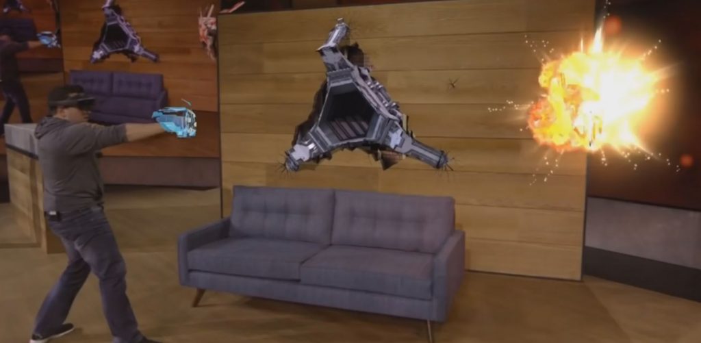 An augmented reality shoot-'em-up game via Microsoft Hololens