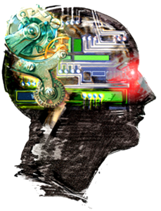 Artist's impression of a head filled with wires and circuitry.