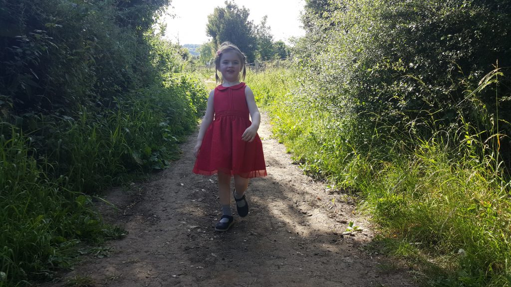 Annabel walking to the cache.