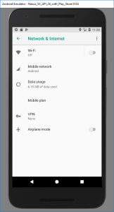 Android emulator showing network settings