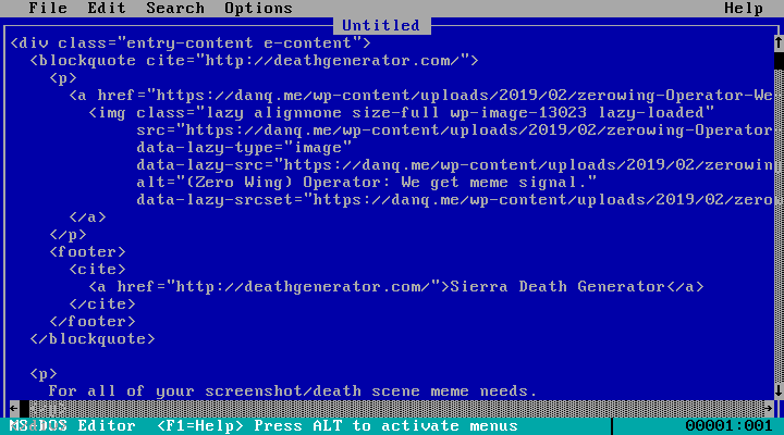 EDIT.COM showing the source code of THIS web page.