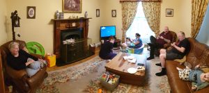 Living room on Sunday morning.