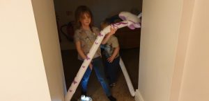 Annabel and John with inflatable animals #1.