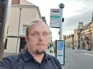 Dan waits for the Gatwick Airline bus