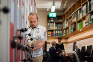 Dan in the rolling stacks.