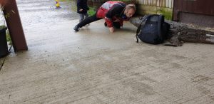 Kissing a (sculpture of a) croc at the entrance. With apologies for the bad framing; my 5-year-old took the photo.