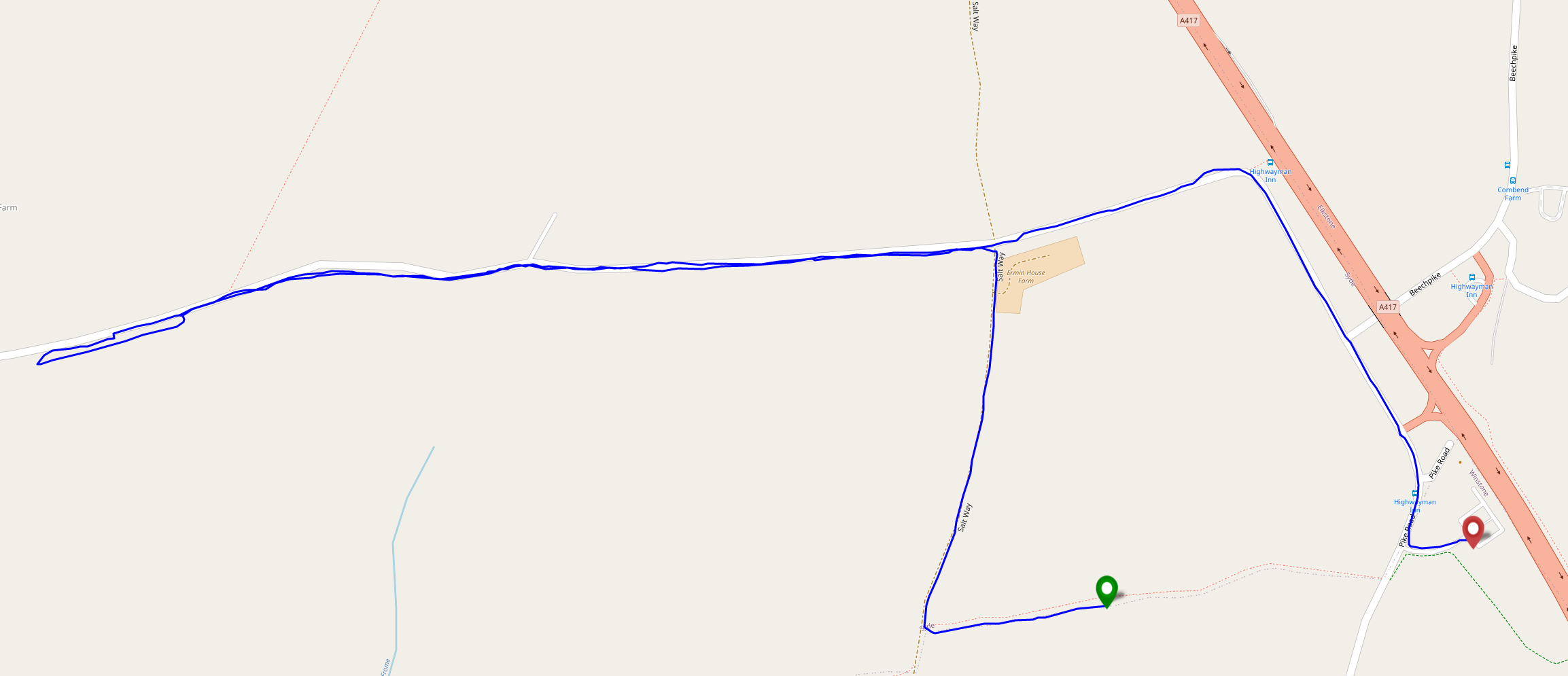 Map showing walking route around the 2021-12-22 51 -2 hashpoint.