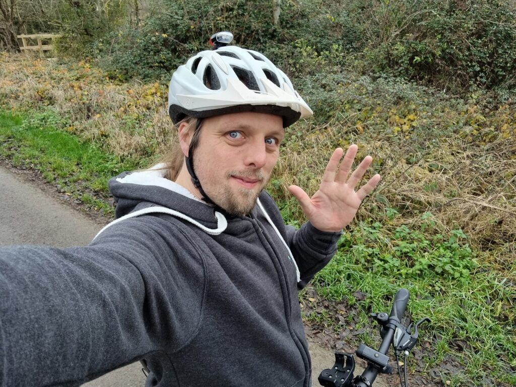 Dan and his bike on Chillbridge Road, Eynsham.