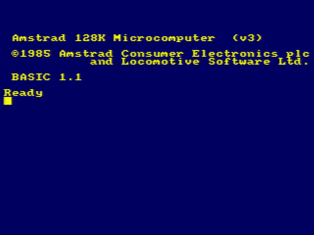 Animation of an Amstrad CPC 6128 on which a program is typed and then executed. The program clears the screen and then prints the message 'Thanks for visiting DANQ.ME".