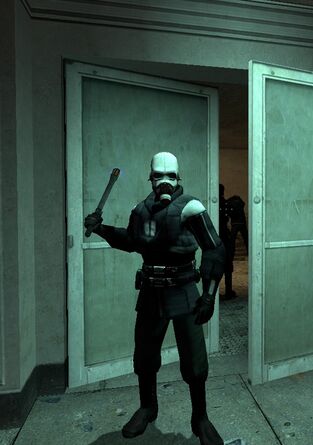 A Combine soldier threatening with a baton, in front of a door. Which one is a greater menace in gamedev?