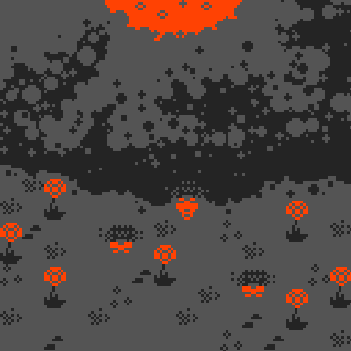 Three-colour pixel-art square game screenshot showing a bee flying amongst flowers and butterflies.