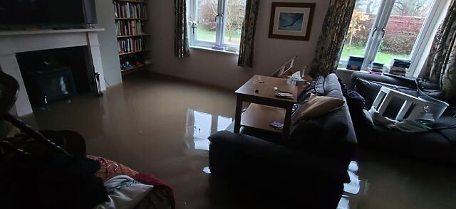 A flooded living room.