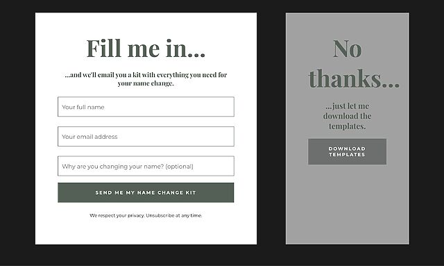 Mockup of a mailing list signup form like the one I saw, but improved to allow the templates to be downloaded without signing up.