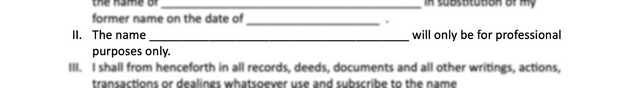 Fragment of a document reading: "II. The name _______ will only be for professional purposes only."
