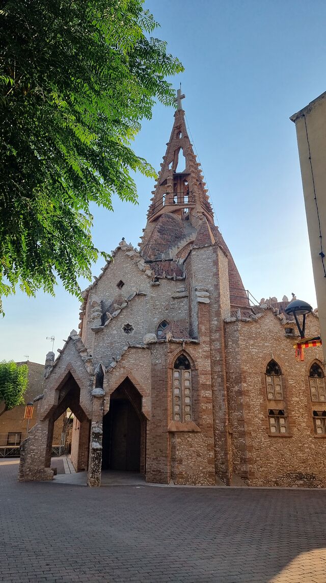 Brick church steeple.