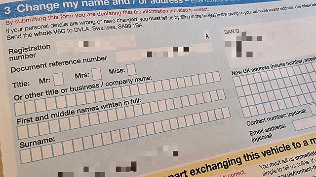 Close-up of page 3 of a V5C form, with personal information blurred.