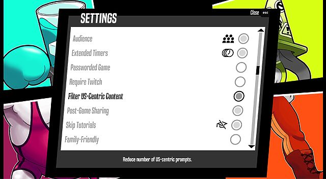 Screenshot from Champ'd Up's settings page showing the Filter US-Centric Content checkbox.