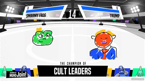 Champ'd Up screenshot showing competition for The Champion of Cult Leaders, featuring Smarmy Frog versus Trump.