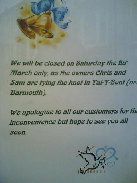 Wedding announcement by the owners of MGs cafe