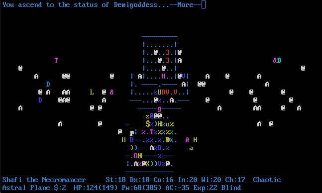 Full image of Nethack ascension in progress (not mine!).