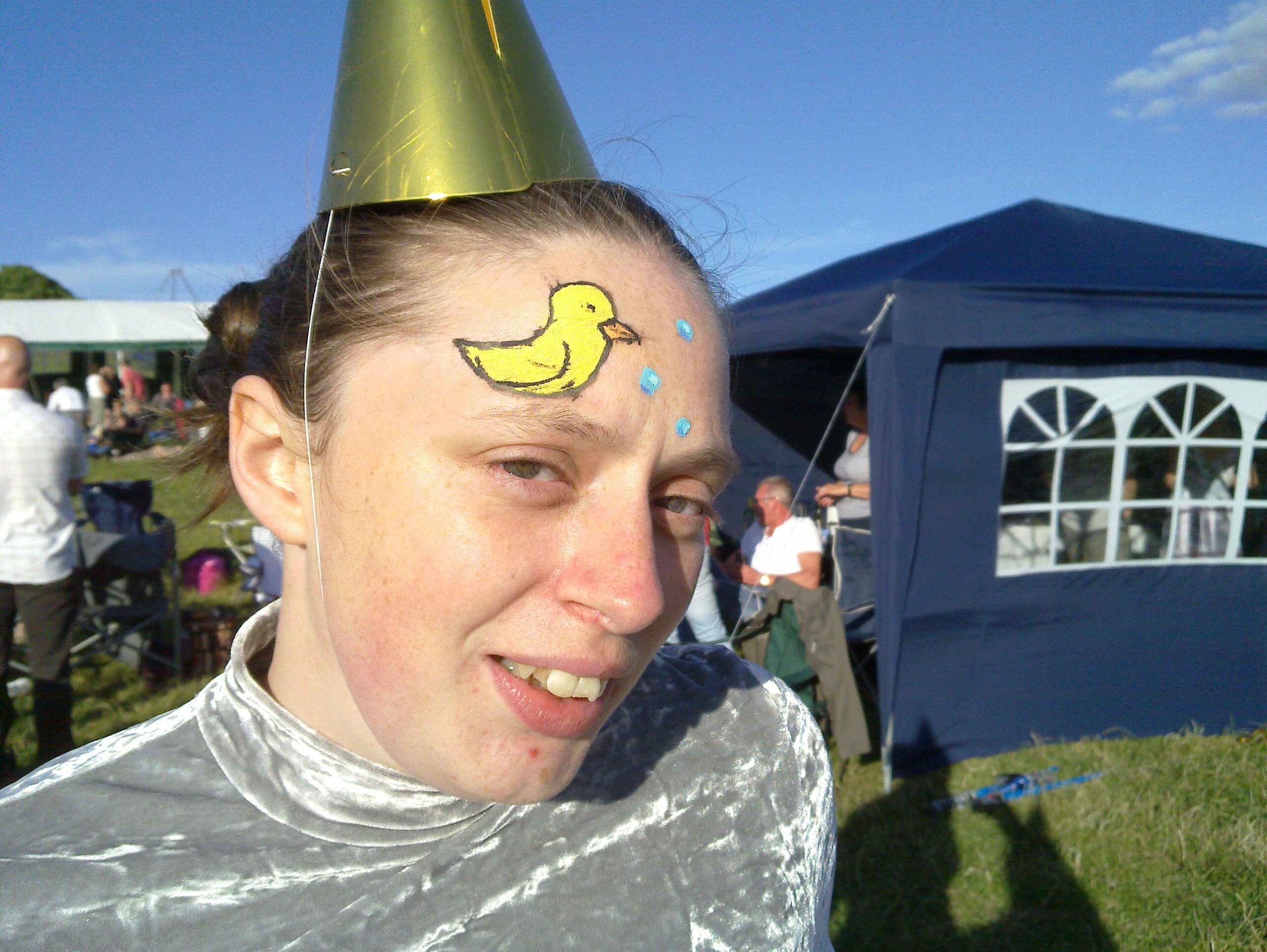 Full image of Ruth with a duck on her head. Sort of.