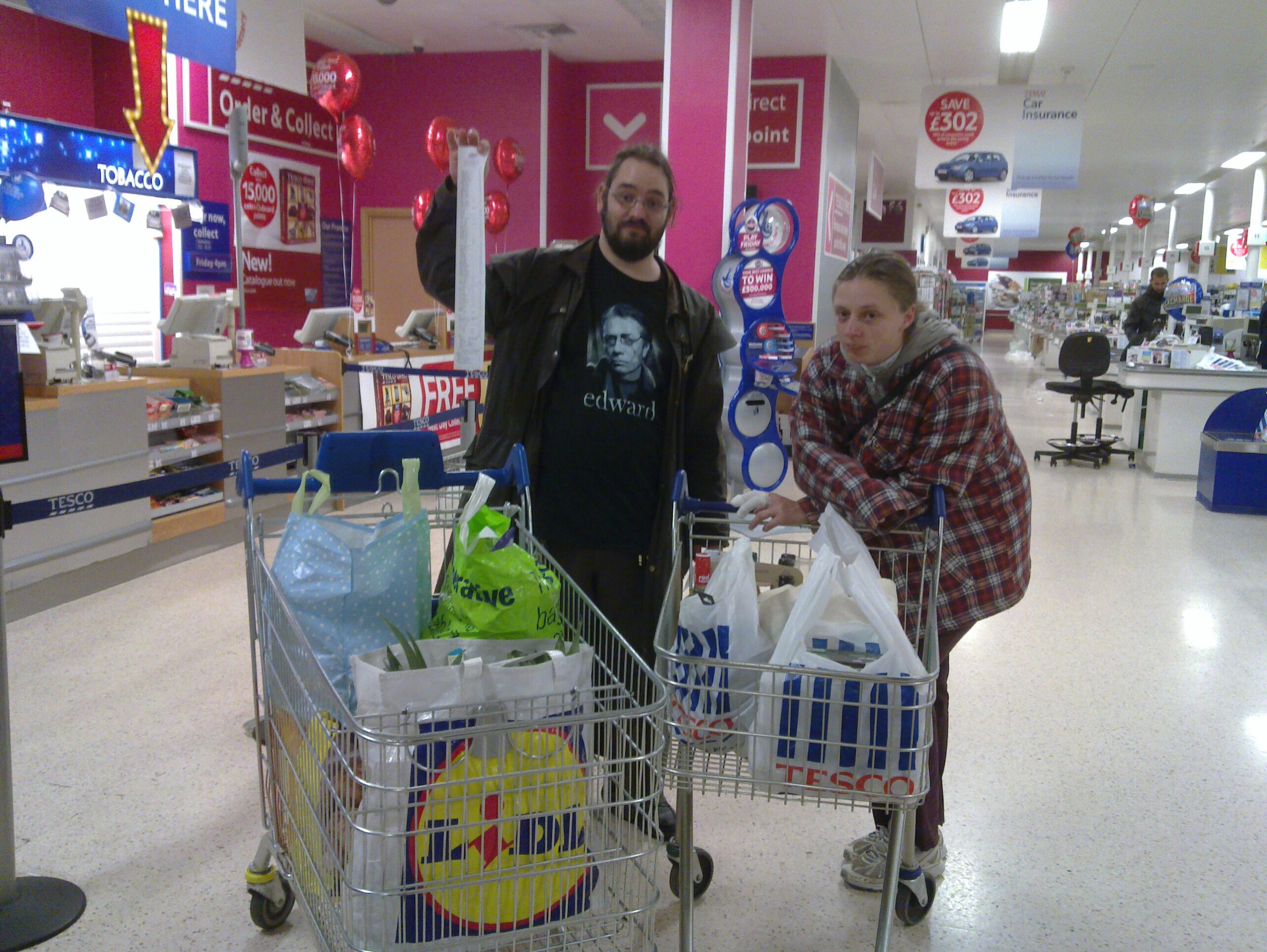 Full image of Ruth and JTA with a huge amount of shopping.