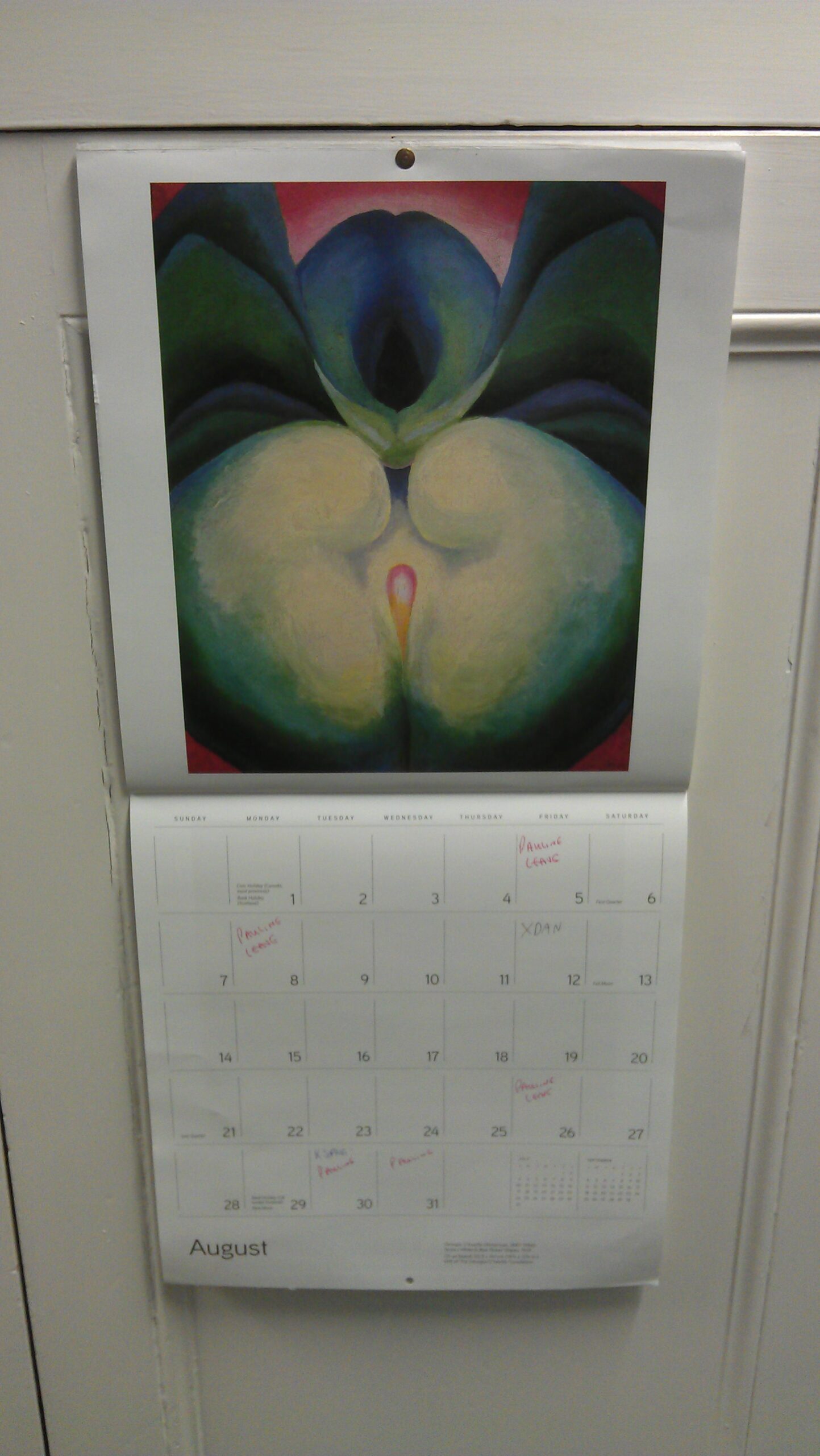 Full image of Our calendar this month. That's supposed to be a flower, is it?