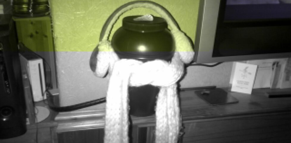 My dad, "dressed for cold weather", according to my sister.