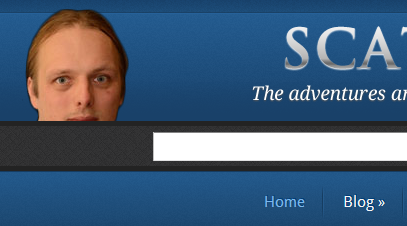 Dan's head "pops up" in the top-left hand corner of the site, and hides when you hover your mouse cursor over it.