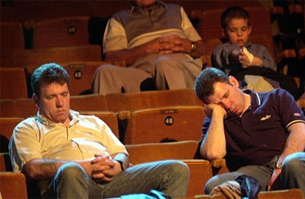 Full image of An audience falling asleep.