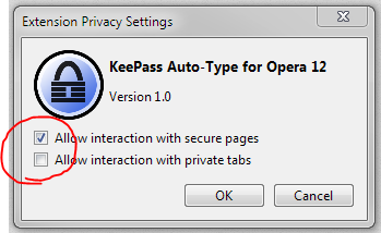 Full image of KeePass for Opera - Privacy Settings