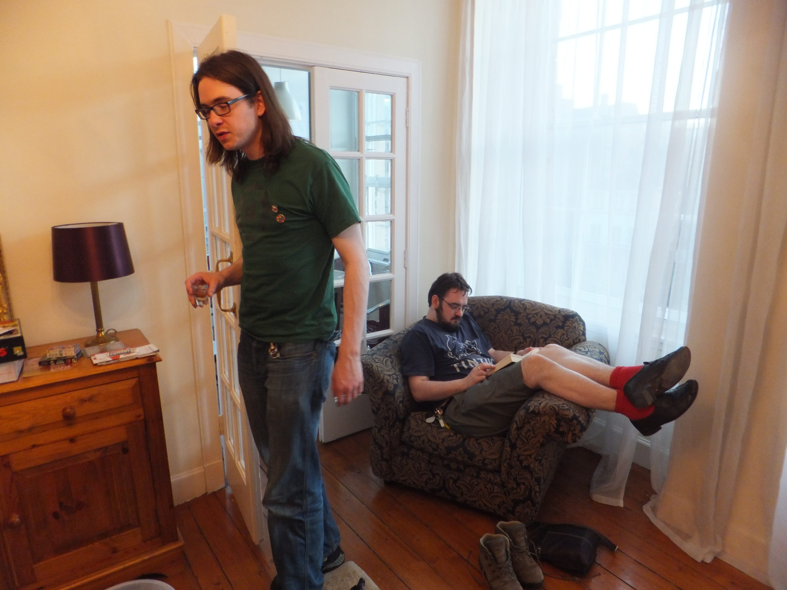 Full image of Matt R and JTA enjoy a quick after-dinner whisky, before it's time to go out for more comedy.