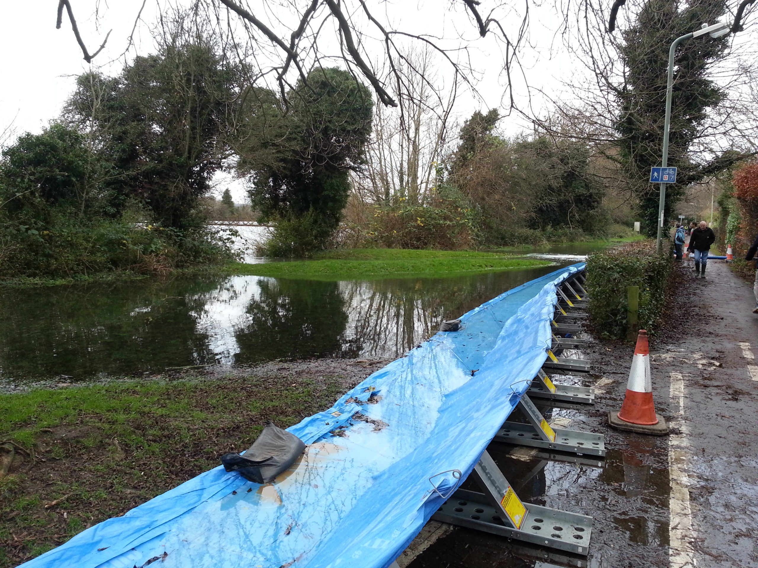 Full image of Flood defences erected near Hinksey Lake.