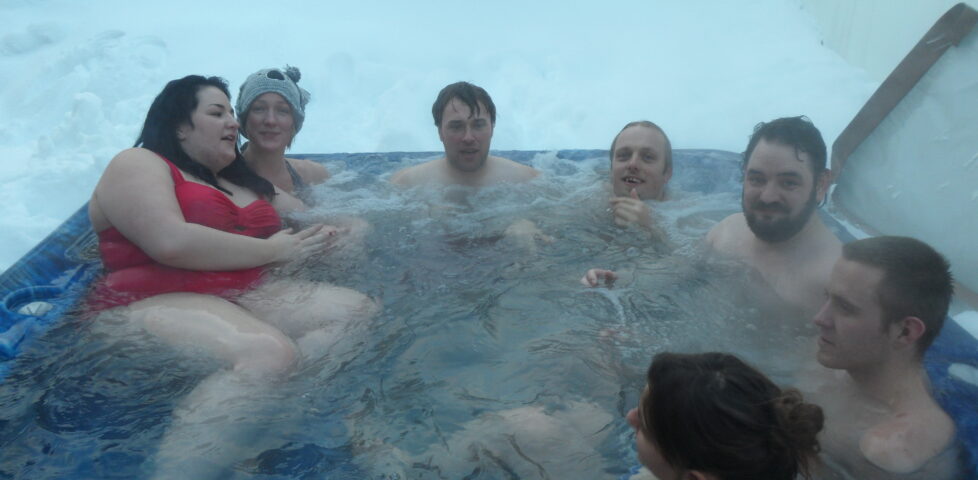 I'm sure that the hot tub was only meant to seat five or six, but that didn't stop us all piling into it at the end of a day's snowsports.