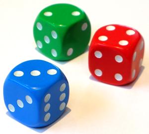 A "Grimes" style set of 3 non-transitive dice. Notice the unusual numbering.