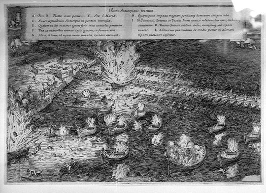 Image representing post: TIL that 'Hellburners', 16th century fire-ships filled with decks of gunpowder sandwiched between bricks and tombstones, are considered to be an early WMD.