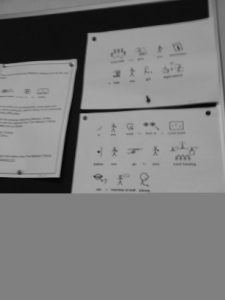 Pictographs for: "if you want (to) look at (a) court room before you go (to ) your court hearing ask (a) member of staff please".