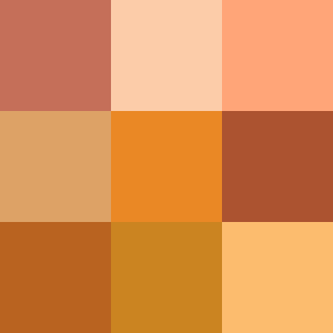 A variety of shades of orange.