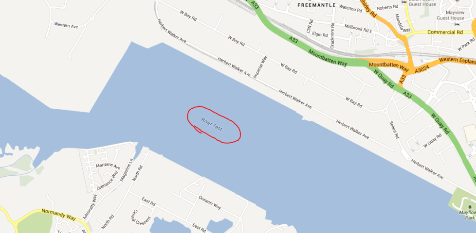 "River Test" highlighted on a map
