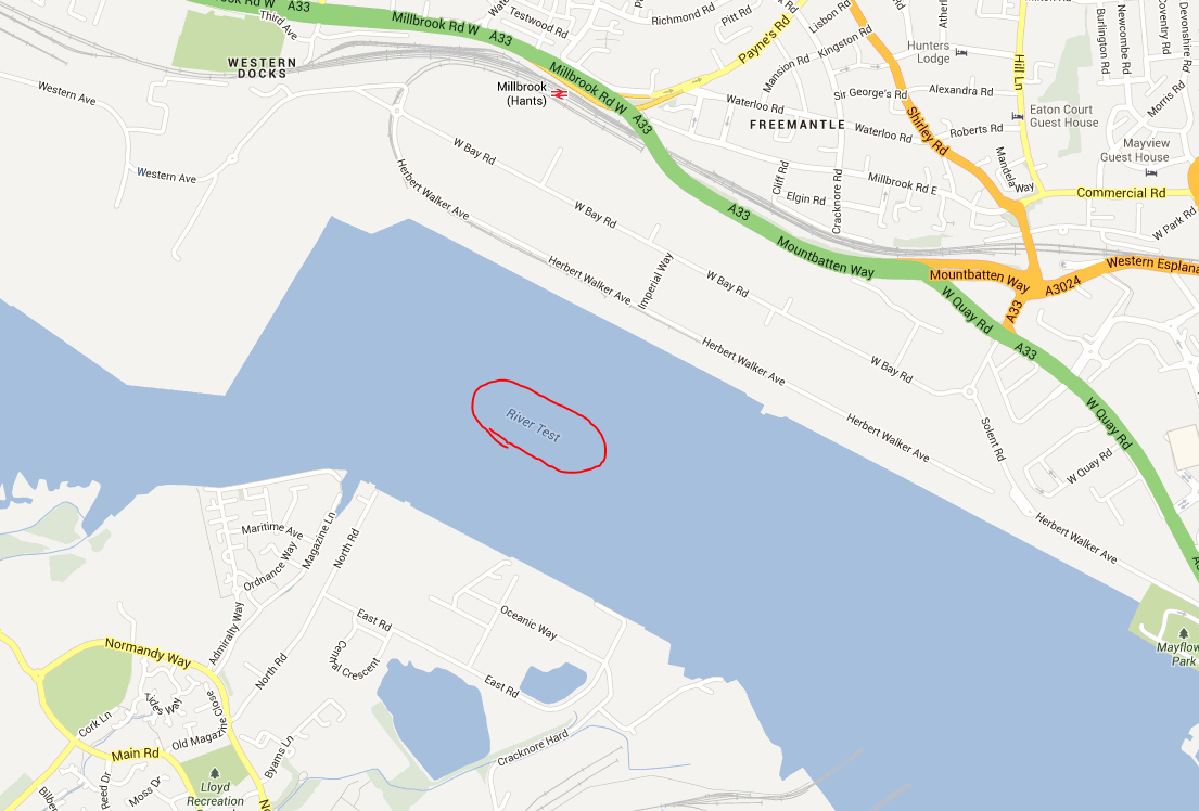 "River Test" highlighted on a map