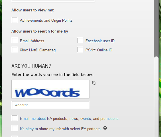 CAPTCHA labelled "Enter the words you see" and the word is "wooords"