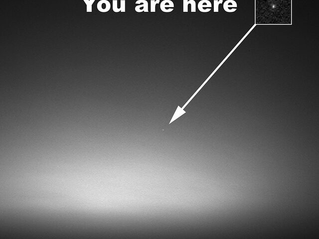 "You are here" pointing to Earth as seen by Spirit rover
